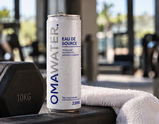 Canette OMA Water en salle de sport
