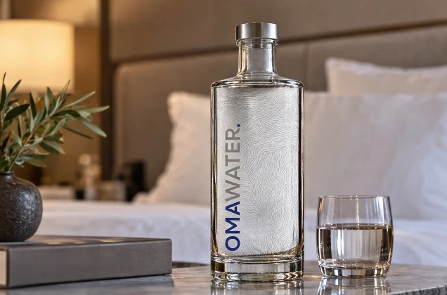 Carafe OMA Water en chambre d'hôtel