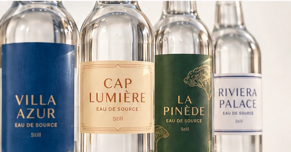Bouteilles d'eau en verre personnalisées par étiquette
